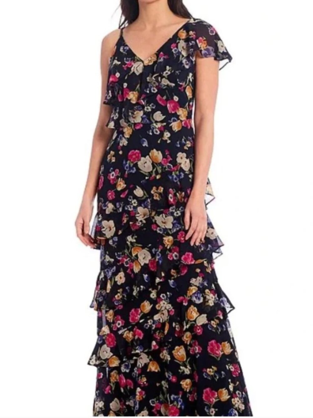 Lauren Ralph Lauren Womens Floral Crinkled Georgette Gown Sz 8